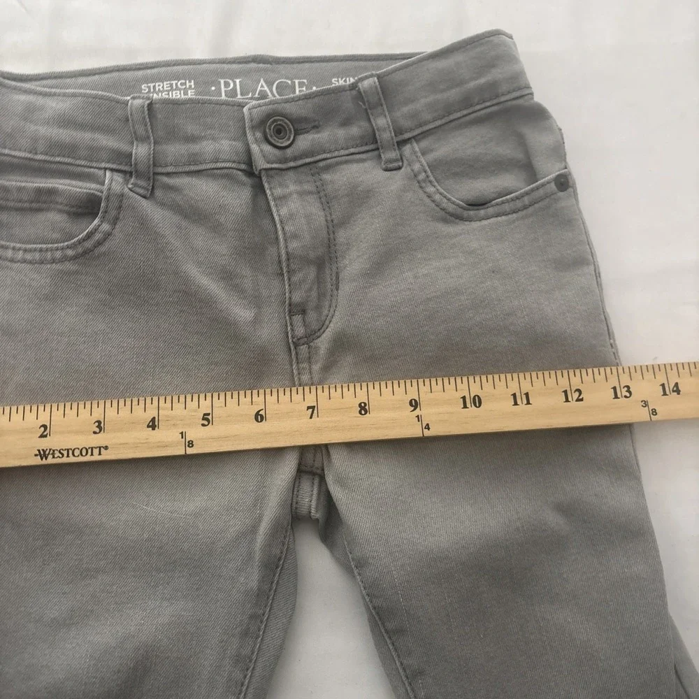 Childrens Place Boys Light Grey Skinny Jeans Adjustable Waist Size 7